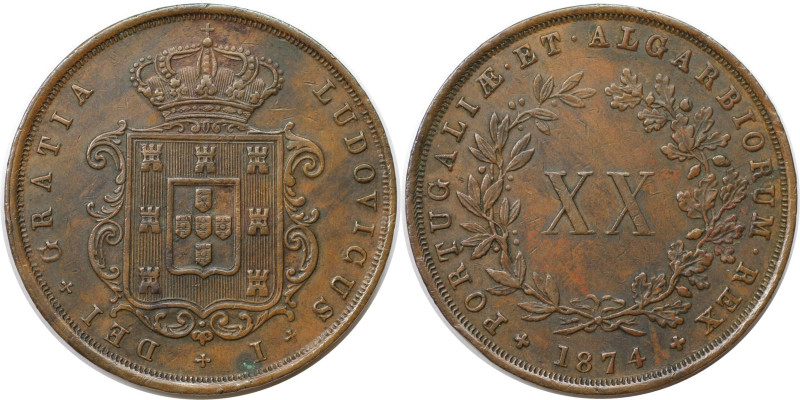 Europäische Münzen und Medaillen, Portugal. Luiz I. 20 Reis 1874. Kupfer. KM 515...