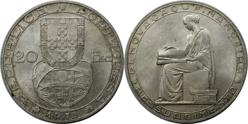 Europäische Münzen und Medaillen, Portugal. Finanzreform. 20 Escudos 1953. Silbe...