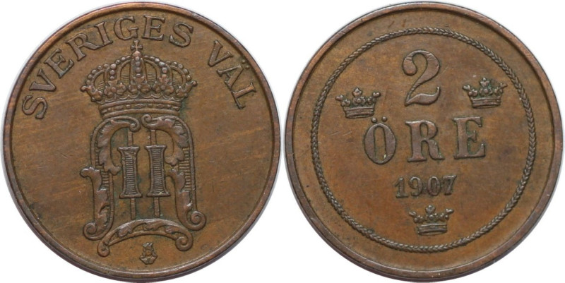 Europäische Münzen und Medaillen, Schweden / Sweden. Oscar II. 2 Öre 1907. Bronz...