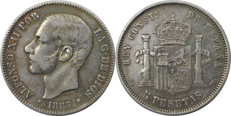 Europäische Münzen und Medaillen, Spanien / Spain. Alfonso XII. (1874-1885). 5 P...