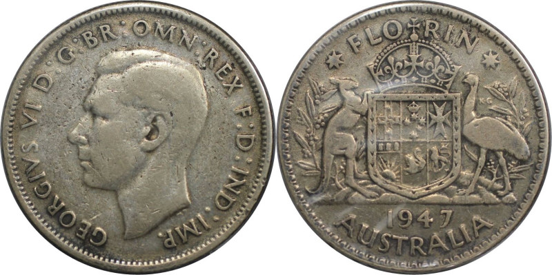 Weltmünzen und Medaillen, Australien / Australia. George VI. 1 Florin 1947. Silb...