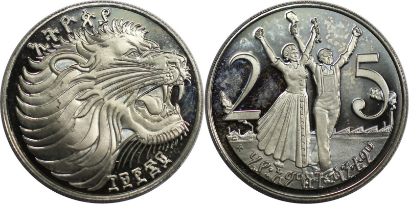 Weltmünzen und Medaillen, Äthiopien / Ethiopia. 25 Centimes 1977. Stahl, Kupfern...