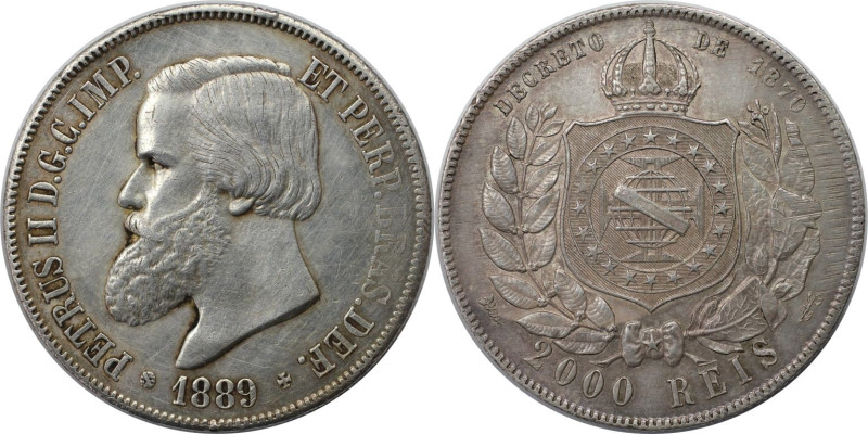 Weltmünzen und Medaillen, Brasilien / Brazil. Peter II. 2000 Reis 1889. Silber. ...