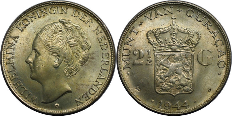 Weltmünzen und Medaillen, Curaçao. Wilhelmina (1890-1948). 2-1/2 Gulden 1944. 25...