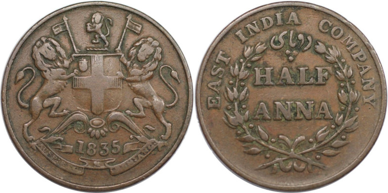 Weltmünzen und Medaillen, Indien / India. Britisch - Indien. Half Anna 1835. Kup...