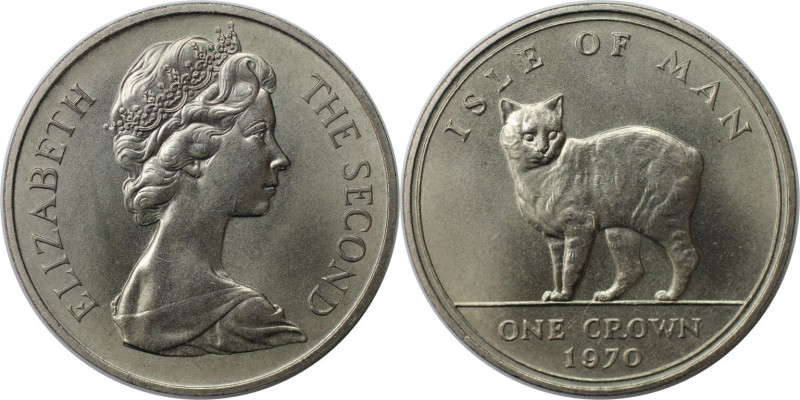 Weltmünzen und Medaillen, Isle of Man. "Manx-Katze". 1 Crown 1970. Kupfer-Nickel...