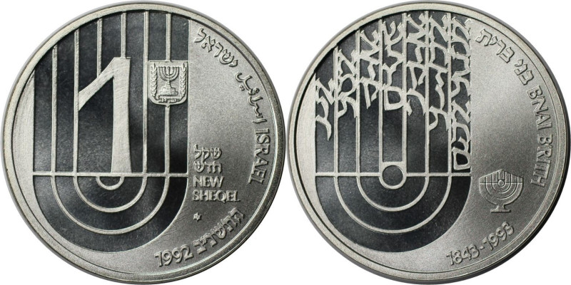 Weltmünzen und Medaillen, Israel. Judaic B'nai B'rith. 1 New Sheqel 1992. 14,40 ...