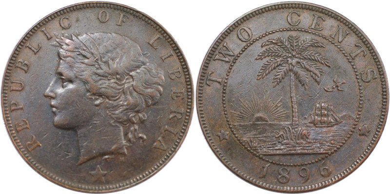 Weltmünzen und Medaillen, Liberia. 2 Cents 1896, Bronze. KM 6. Vorzüglich