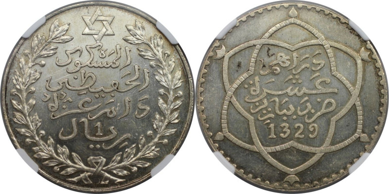 Weltmünzen und Medaillen, Marokko / Morocco. 1 Rial (10 Dirhams) 1911 (AH1329), ...