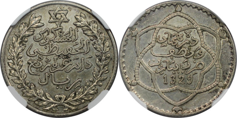 Weltmünzen und Medaillen, Marokko / Morocco. 1/2 Rial (5 Dirhams) 1911 (AH1329),...