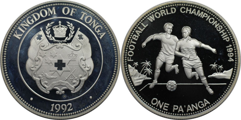 Weltmünzen und Medaillen, Tonga. "Fußball WM USA 1994". 1 Pa'anga 1992. 31,60 g....