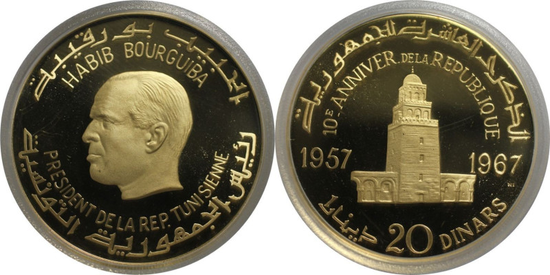 Weltmünzen und Medaillen, Tunesien / Tunisia. 10. Jahrestag der Republik. 20 Din...