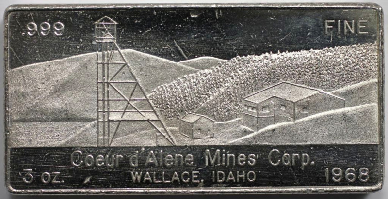 Medaillen und Jetons, Silberbarren / Silver Bar. Coeur d’Alene Mines Corp. Walla...