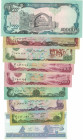 Banknoten, Afghanistan, Lots und Sammlungen. 10, 20, 50, 2 x 100, 500, 1000, 10000 Afghanis 1979-1993 (P:55,56,57,58,59,61,63), 2 Afghanis 2002 (P.65)...