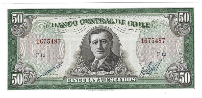 Banknoten, Chile. 50 Escudos ND (1962-1975). Pick 140b. I