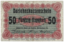 Banknoten, Deutschland / Germany. Deutsches Reich, Kaiserreich. Besatzungsausgabe Rußland. 50 Kopeken 1916. Ostbank für Handel und Gewerbe, Darlehnska...