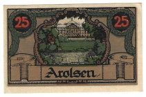 Banknoten, Deutschland / Germany. Arolsen. 25 Pfennig 1921 Notgeld. Kassenfrisch