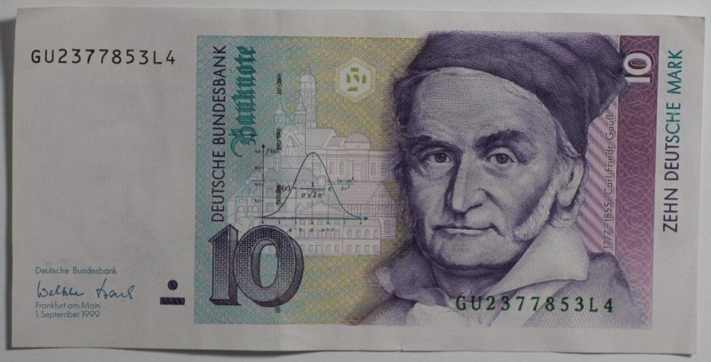 Banknoten, Deutschland / Germany. BRD. 10 Mark 1.09.1999. Carl Friedrich Gauß. I...