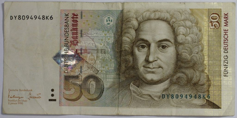 Banknoten, Deutschland / Germany. BRD. 50 Mark 02.01.1996. II