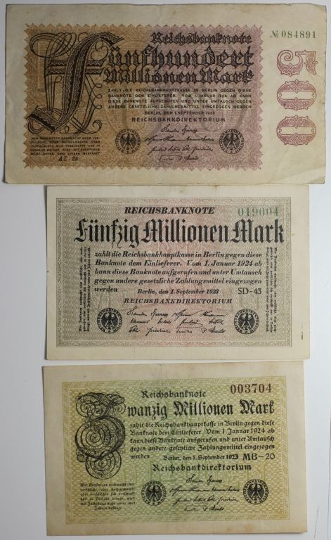 Banknoten, Deutschland / Germany, Lots und Sammlungen. 20 Mln Mark, 50 Mln Mark,...