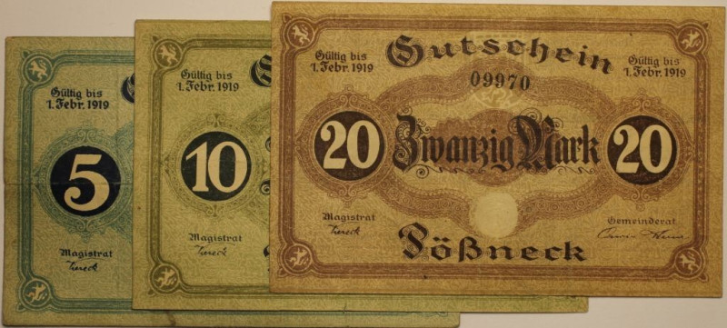 Banknoten, Deutschland / Germany, Lots und Sammlungen. Notgeld Pößneck. 5, 10, 2...