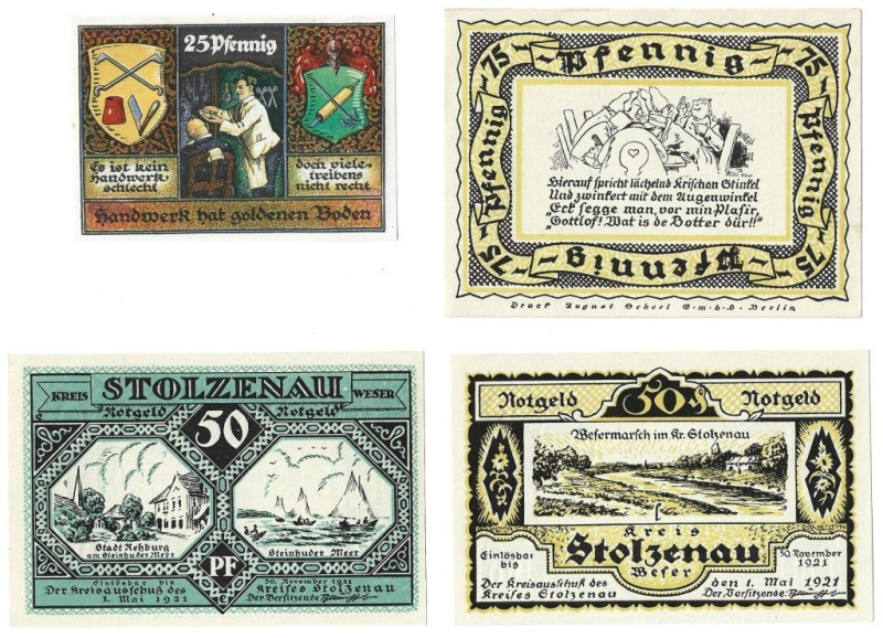 Banknoten, Deutschland / Germany, Lots und Sammlungen. Stolzenau. 25 Pfennig, 2 ...