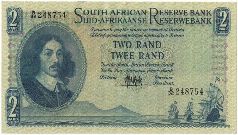 Banknoten, Südafrika / South Africa. 2 Rand ND (1961). Erste Zeilen mit Bankname...