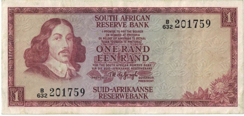 Banknoten, Südafrika / South Africa. 1 Rand 1975. Erste Zeilen mit Bankname und ...