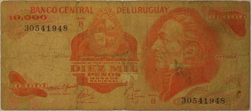 Banknoten, Uruguay. 10 000 Pesos 1974. P.53. III