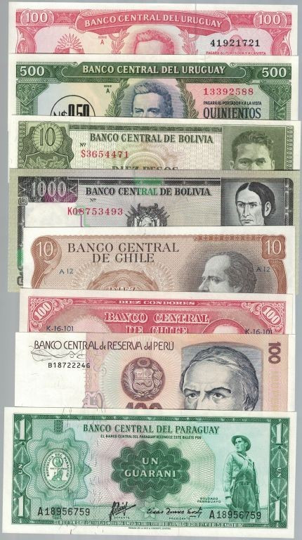 Banknoten, Lots und Sammlungen Banknoten. Uruguay: 100, 500 Pesos 1967 (P.47,48)...