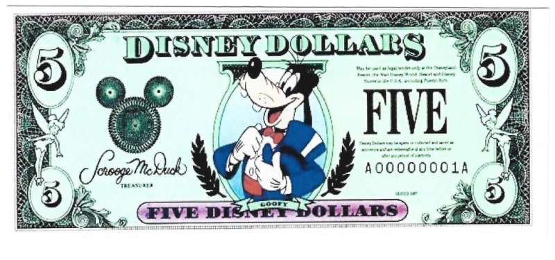 Banknoten, Fantasy Spielgeld / Fantasy play money. Serie: Helden aus Disneyland....