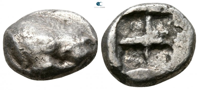 Lucania. Velia circa 510-465 BC. 
Drachm AR

13mm., 3,38g.

Forepart of lio...