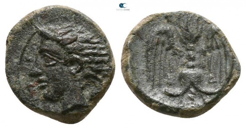 Sicily. Syracuse 339-300 BC. 
Onkia Æ

8mm., 0,74g.

Head of the river god ...