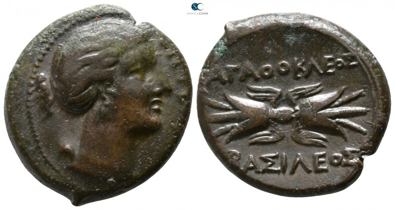 Sicily. Syracuse. Agathokles 317-289 BC. 
Litra Æ

21mm., 7,42g.

ΣΩΤΕΙΡΑ, ...