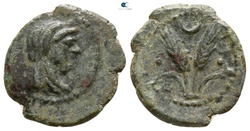 Sicily. Uncertain Roman mint 204-190 BC. 
Bronze Æ

13mm., 1,45g.

Veiled h...