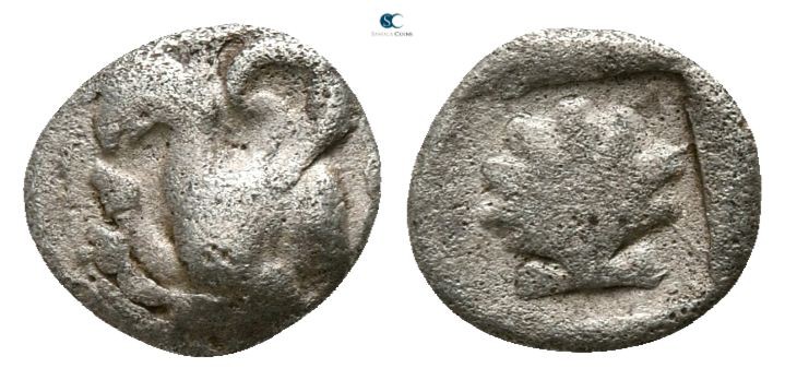 Thrace. Abdera 470-449 BC. 
Hemiobol AR

4mm., 0,21g.

Forepart of a griffi...