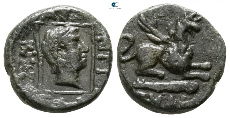 Thrace. Abdera 350-320 BC. 
Bronze Æ

12mm., 1,89g.

Griffin lying left / M...