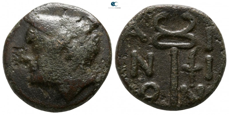 Thrace. Ainos circa 280-200 BC. 
Bronze Æ

18mm., 6,79g.

Head of Hermes le...