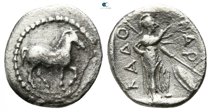 Thessaly. Pharkadon 420-400 BC. 
Obol AR

9mm., 0,69g.

Horse trotting righ...
