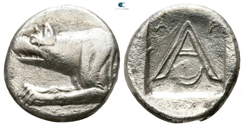 Argolis. Argos 330-270 BC. 
Triobol AR

13mm., 2,56g.

Forepart of wolf at ...