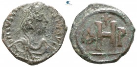 Justinian I. AD 527-565. Thessalonica. 8 Nummi Æ