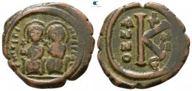 Justin II AD 565-578. Constantinople. Half follis Æ
