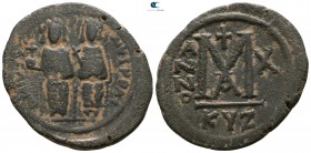 Justin II and Sophia AD 565-578. Dated RY 10=AD 574/5. Cyzicus. Follis Æ
