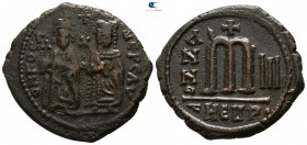 Phocas, with Leontia AD 602-610. Dated RY 3=AD 603/604. Theoupolis (Antioch). Follis Æ