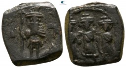 Constans II, with Constantine IV, Heraclius, and Tiberius AD 641-668. Constantinople (?). Follis Æ