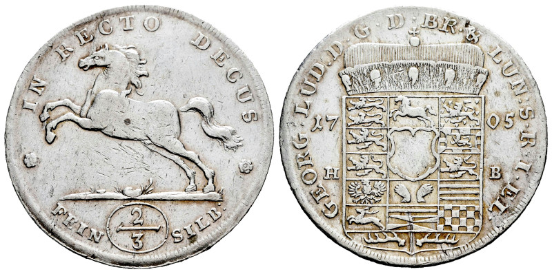 Germany. Georg Ludwig (1698-1727). 2/3 thaler. 1705. Clausthal. HB. (Dav-418). (...