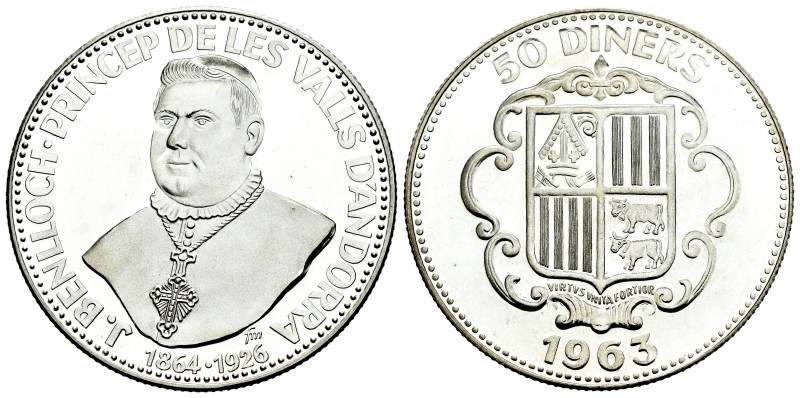 Andorra. 50 diners. 1963. (Km-UWC M3). Ag. 28,06 g. Bishop Benlloch. Mintage of ...