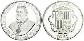 Andorra. 50 diners. 1963. (Km-UWC M3). Ag. 28,06 g. Bishop Benlloch. Mintage of 3350 exemplars. PROOF. Est...60,00. 

Spanish description: Andorra. ...