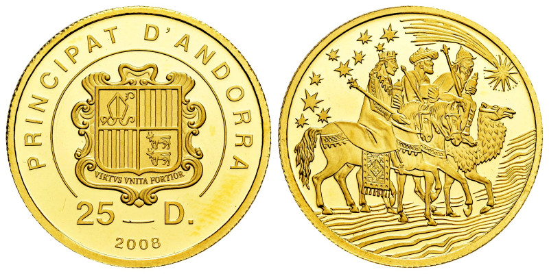 Andorra. 25 diners. 2008. (Km-275). Au. 6,01 g. Three Kings. Mintage 2.000. PROO...