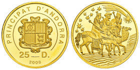 Andorra. 25 diners. 2008. (Km-275). Au. 6,01 g. Three Kings. Mintage 2.000. PROOF. Est...500,00. 

Spanish description: Andorra. 25 diners. 2008. (K...